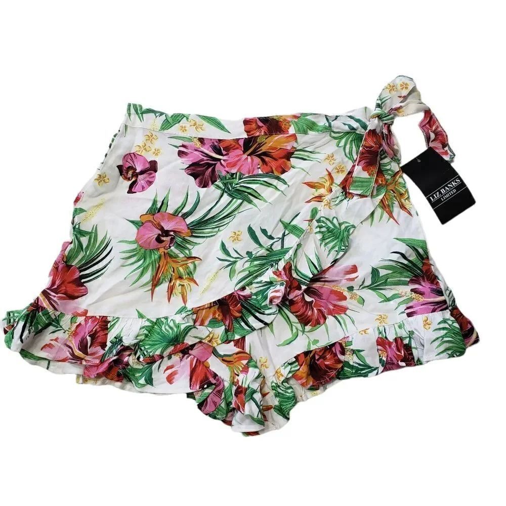 NWT Liz Banks Faux Wrap Floral Ruffle Hem Skort SMALL